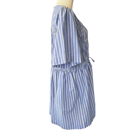 Apiece Apart Adorna Smocked Striped Cotton Mini Dress Blue White Size Medium - Picture 5 of 9